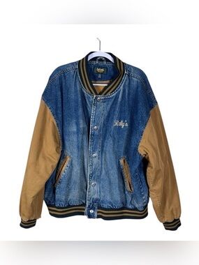 Vintage Dunbrooke 90s Varsity Denim Bomber Jacket Streetwear Distressed Rallys